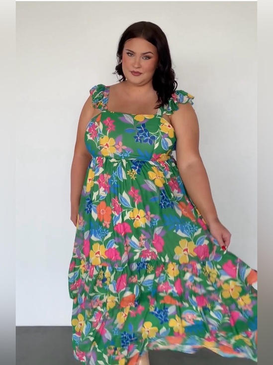 Baltic Born Dresses & Skirts - Baltic Born Green Floral Maxi Dress with Ruffle Straps and smocked back